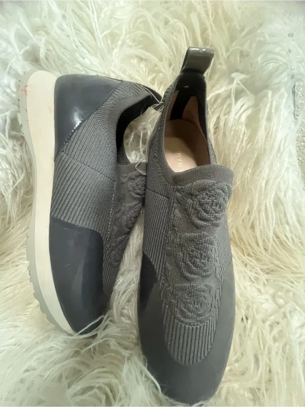 Taryn Rose Gray Slip-On Knit Sneakers